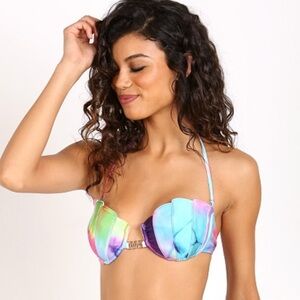 NWOT WILDFOX Mermaid Shell Bikini Top Tie Dye Underwire Rainbow Halter Swimsuit